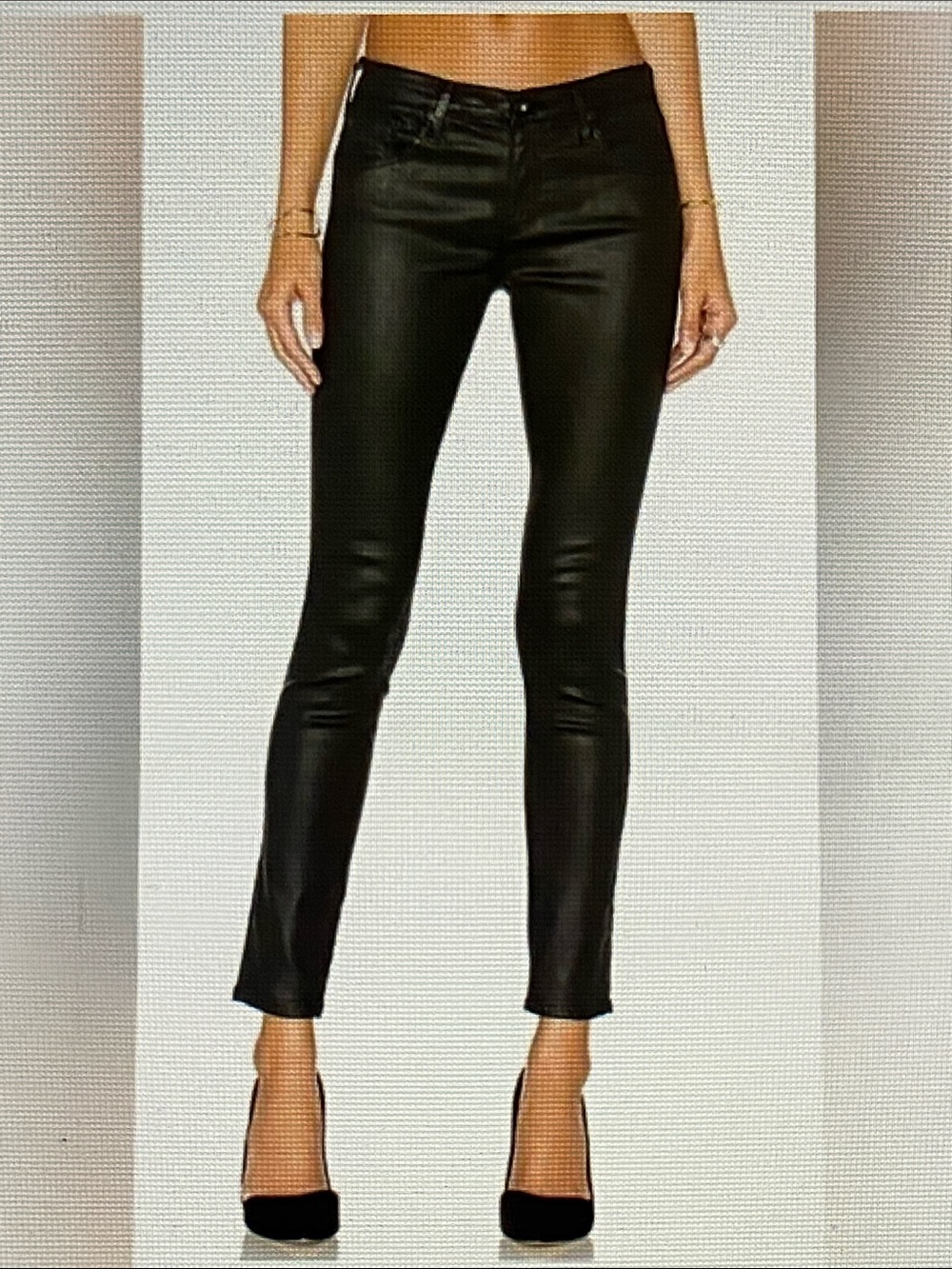 Adriano Goldschmied Black Shiny Leather Like Logo Stretch Jeans NWOT